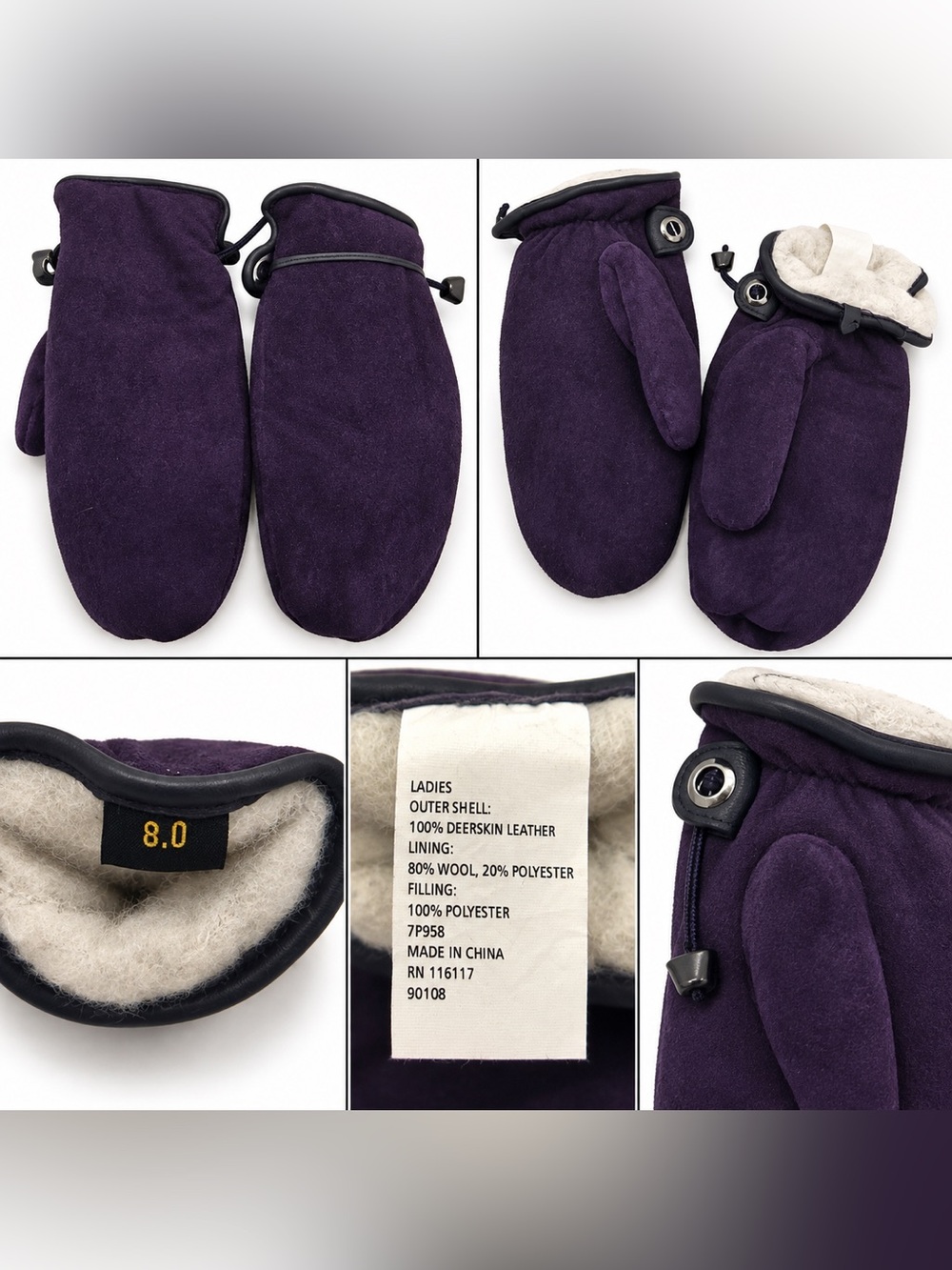 Source Unknown Purple Deerskin Leather Mittens for Men